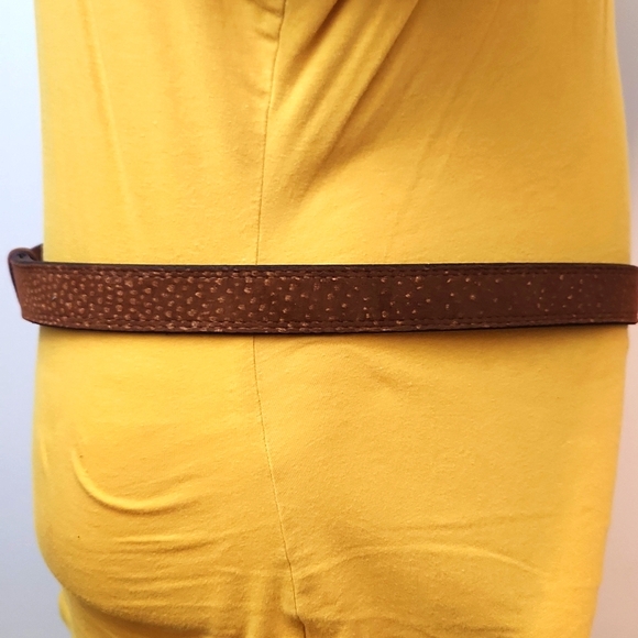 SOUTHWESTERN STYLE BROWN LEATHER BELT W/SILVER TONED OLD WEST ACCENT BUCKLE - Picture 2 of 6